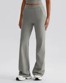 High Waist Hip Lifting Flare Yoga Pants With Side Pockets - Dark Grey