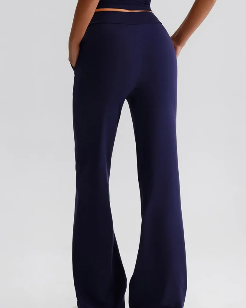 High Waist Hip Lifting Flare Yoga Pants With Side Pockets - navy