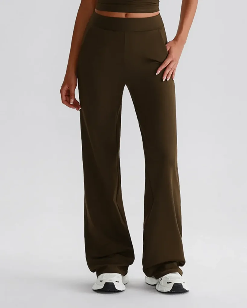 High Waist Hip Lifting Flare Yoga Pants With Side Pockets - Olive
