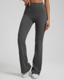 High Waist Peach Hip Nude Stretch Flare Yoga Pants - Charcoal
