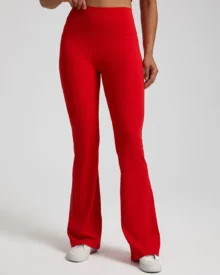 High Waist Peach Hip Nude Stretch Flare Yoga Pants - Red