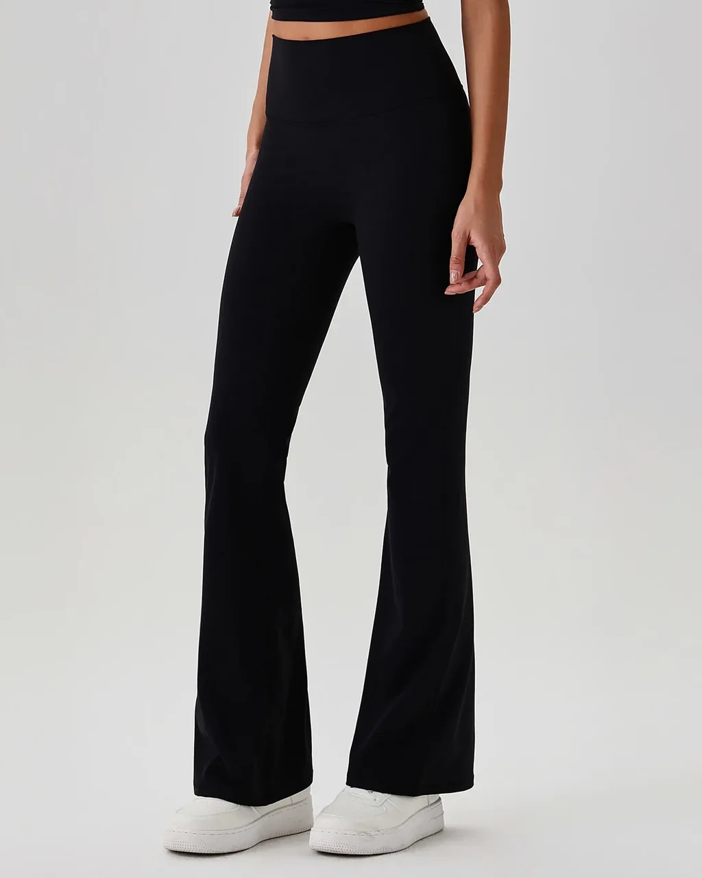 High Waist Nude Stretch Flare Wide Leg Sports Yoga Pants - black