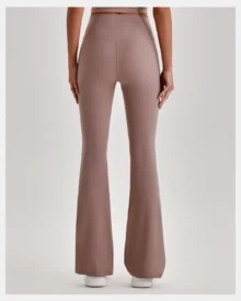 High Waist Nude Stretch Flare Wide Leg Sports Yoga Pants - dusty rose