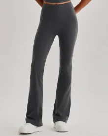 High Waist Nude Stretch Flare Wide Leg Sports Yoga Pants - grey blue