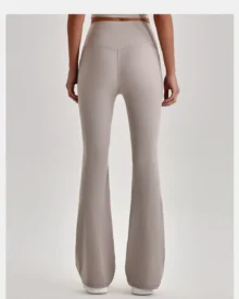 High Waist Nude Stretch Flare Wide Leg Sports Yoga Pants - Light Grey