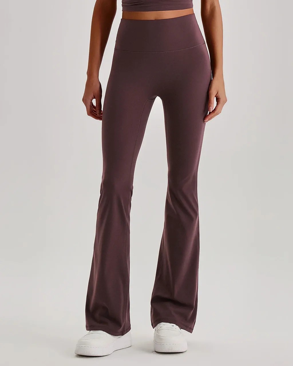 Pantalones Deportivos Yoga Flare De Cintura Alta Y Talle Nude - ciruela
