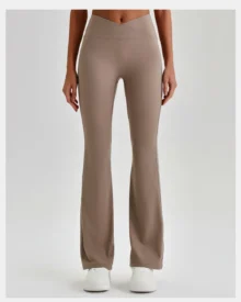 High Waist Tummy Control Peach Hip Quick Dry Flare Yoga Pants - grey beige