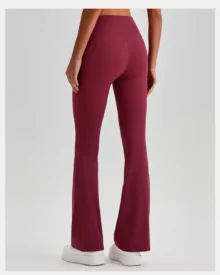 High Waist Tummy Control Peach Hip Quick Dry Flare Yoga Pants - Wine