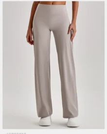 High Waist Micro Flare Nude Hip Lifting Tight Yoga Pants - Light Grey