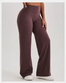 High Waist Micro Flare Nude Hip Lifting Tight Yoga Pants - red brown