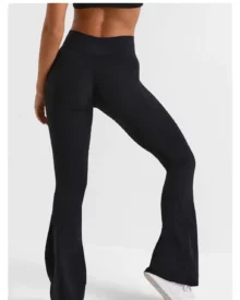 Seamless High Waist Nude Yoga Pants, Tummy Control Hip Lifting Breathable Flare Wide Leg Pants For Pilates - black