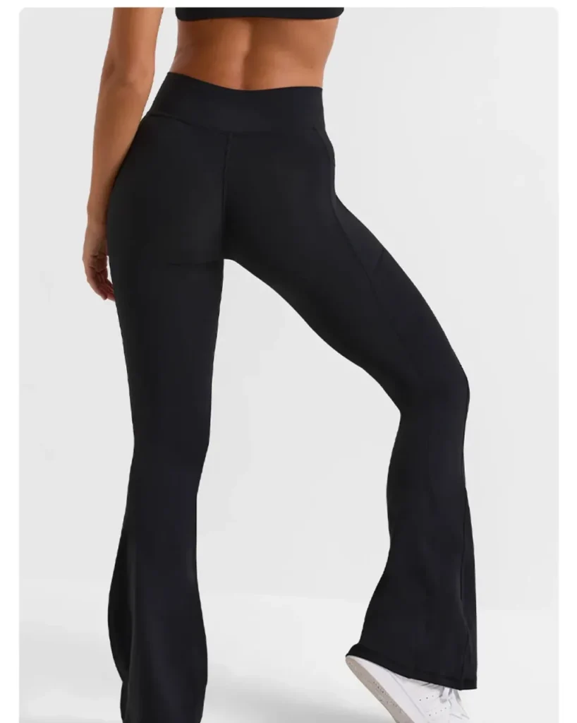 Seamless High Waist Nude Yoga Pants, Tummy Control Hip Lifting Breathable Flare Wide Leg Pants For Pilates - black