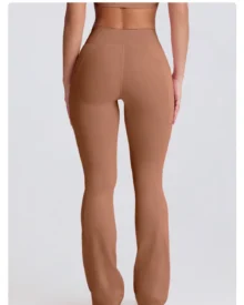 Seamless High Waist Nude Yoga Pants, Tummy Control Hip Lifting Breathable Flare Wide Leg Pants For Pilates - Camel