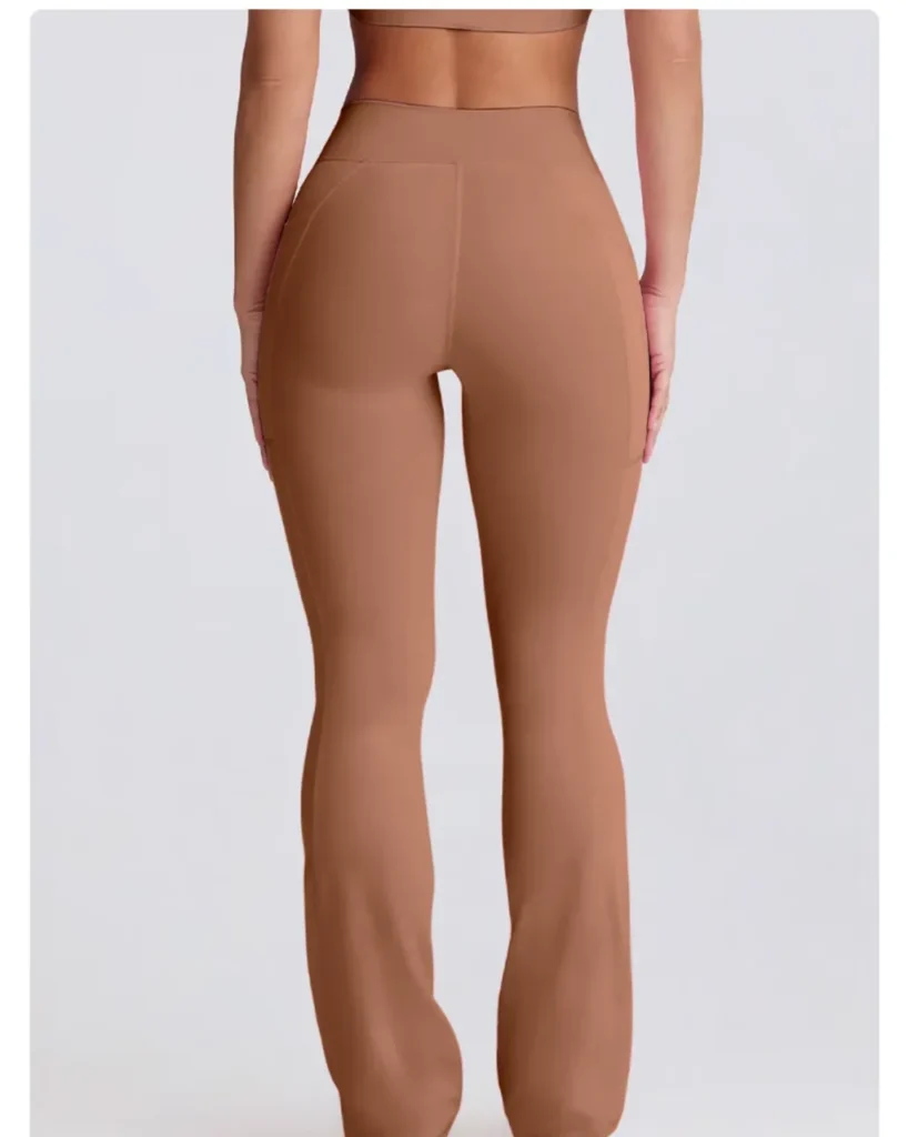 Seamless High Waist Nude Yoga Pants, Tummy Control Hip Lifting Breathable Flare Wide Leg Pants For Pilates - Camel