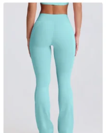 Seamless High Waist Nude Yoga Pants, Tummy Control Hip Lifting Breathable Flare Wide Leg Pants For Pilates - Mint