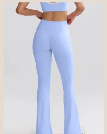 Striped High Waist Hip Lifting Micro Flare Yoga Pants, Slim Wide Leg Outdoor Sports Trousers - Light Blue