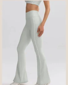Striped High Waist Hip Lifting Micro Flare Yoga Pants, Slim Wide Leg Outdoor Sports Trousers - Light grey