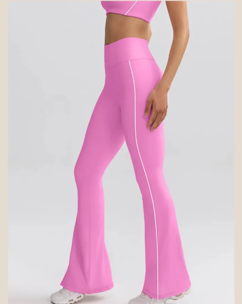 Striped High Waist Hip Lifting Micro Flare Yoga Pants, Slim Wide Leg Outdoor Sports Trousers - Pink