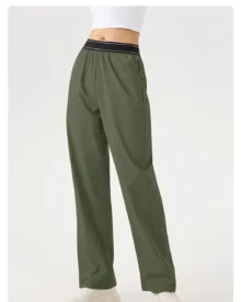 Straight Loose Quick Dry Sports Pants, Lightweight Elastic Casual Cargo Fitness Trousers With Pockets - army green