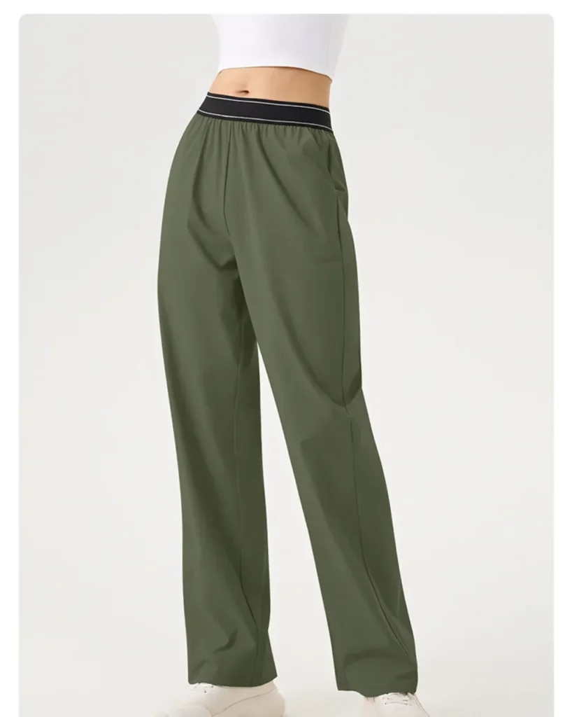 Straight Loose Quick Dry Sports Pants, Lightweight Elastic Casual Cargo Fitness Trousers With Pockets - army green