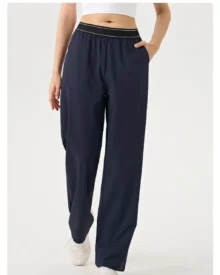 Straight Loose Quick Dry Sports Pants, Lightweight Elastic Casual Cargo Fitness Trousers With Pockets - navy