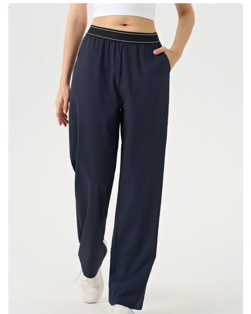 Straight Loose Quick Dry Sports Pants, Lightweight Elastic Casual Cargo Fitness Trousers With Pockets - navy
