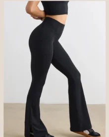 High Waist Nude Split Micro Flare Yoga Pants, Hip Lifting Wide Leg Casual Sports Split Bell Bottom Pants - black