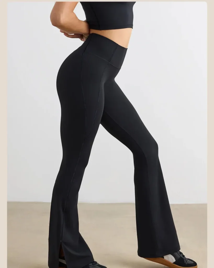High Waist Nude Split Micro Flare Yoga Pants, Hip Lifting Wide Leg Casual Sports Split Bell Bottom Pants - black