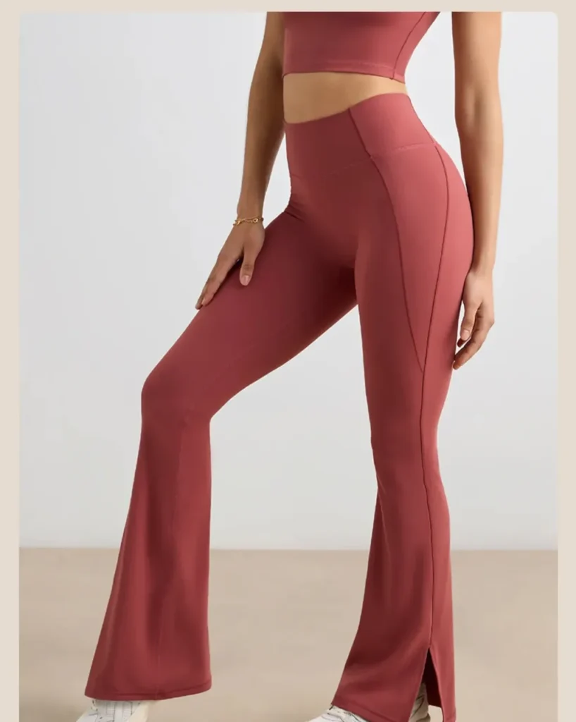 High Waist Nude Split Micro Flare Yoga Pants, Hip Lifting Wide Leg Casual Sports Split Bell Bottom Pants - Burgundy