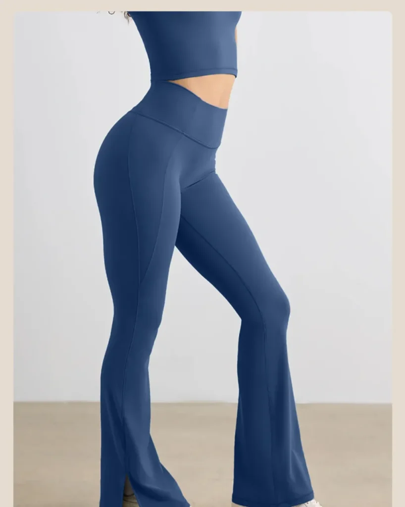 High Waist Nude Split Micro Flare Yoga Pants, Hip Lifting Wide Leg Casual Sports Split Bell Bottom Pants - Navy