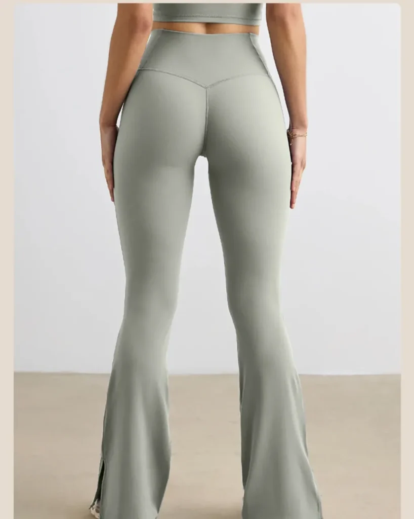 High Waist Nude Split Micro Flare Yoga Pants, Hip Lifting Wide Leg Casual Sports Split Bell Bottom Pants - Silver green