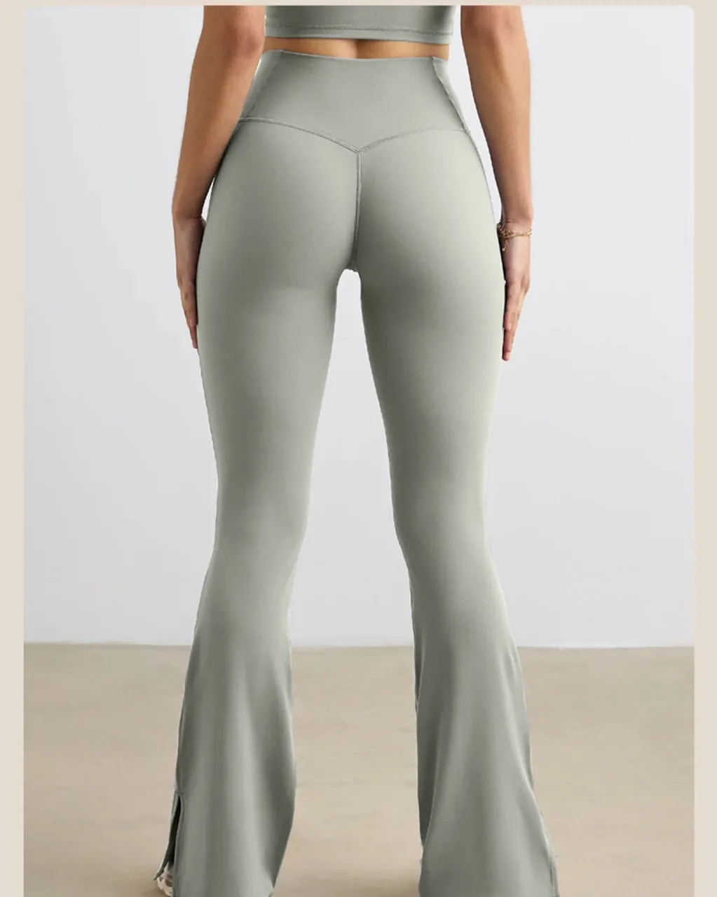 Pantalones De Yoga Con Cintura Alta Y Pierna Ancha En Tono Nude - plateado verde