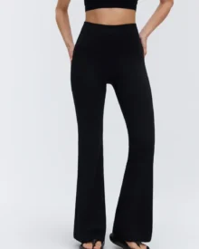 High Waist Nude Micro Flare Yoga Pants, Elastic Tummy Control Hip Lifting Slim Fitness Bell Bottoms For Pilates - Black