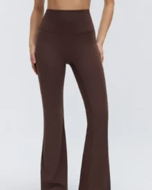 High Waist Nude Micro Flare Yoga Pants, Elastic Tummy Control Hip Lifting Slim Fitness Bell Bottoms For Pilates - Brown