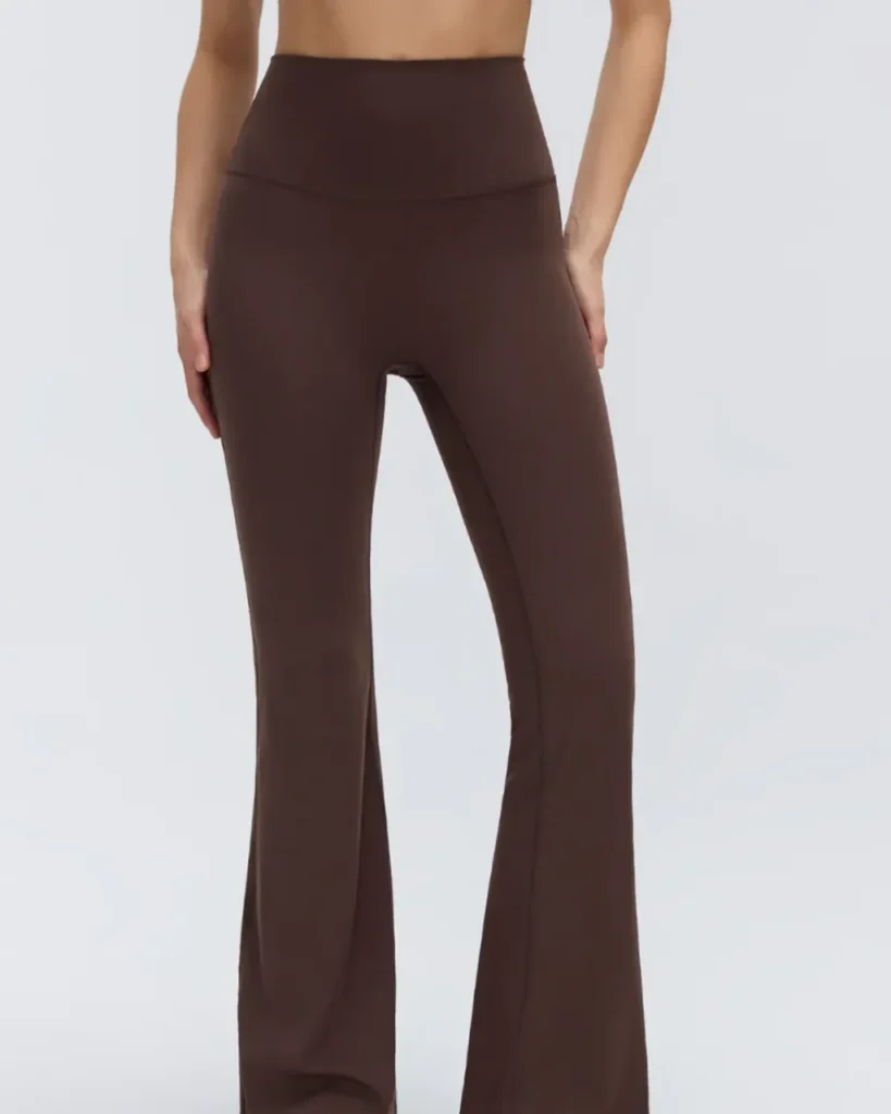 High Waist Nude Micro Flare Yoga Pants, Elastic Tummy Control Hip Lifting Slim Fitness Bell Bottoms For Pilates - Brown
