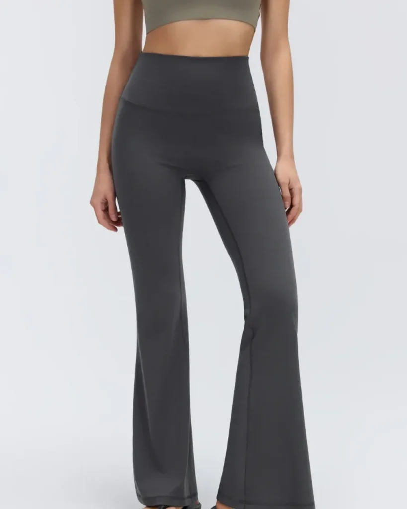 High Waist Nude Micro Flare Yoga Pants, Elastic Tummy Control Hip Lifting Slim Fitness Bell Bottoms For Pilates - Charcoal
