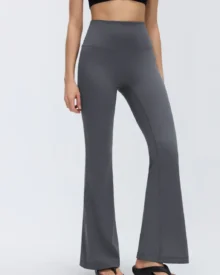 High Waist Nude Micro Flare Yoga Pants, Elastic Tummy Control Hip Lifting Slim Fitness Bell Bottoms For Pilates - Dark Grey