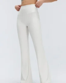 High Waist Nude Micro Flare Yoga Pants, Elastic Tummy Control Hip Lifting Slim Fitness Bell Bottoms For Pilates - off-white