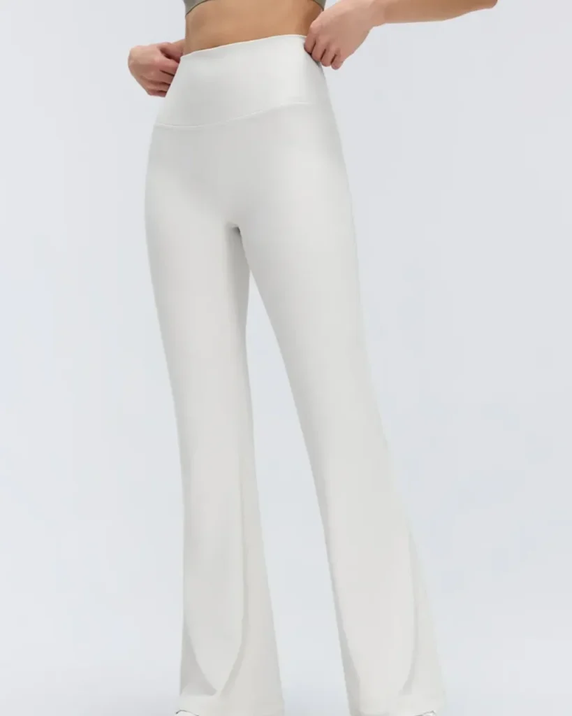 High Waist Nude Micro Flare Yoga Pants, Elastic Tummy Control Hip Lifting Slim Fitness Bell Bottoms For Pilates - off-white