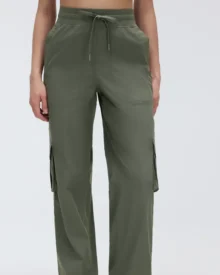 Multi-Pocket Wide Leg Cargo Sports Pants - Dark Green