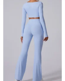 Autumn Winter Brushed Flare Sports Pants - blue