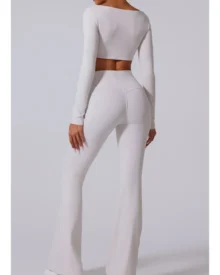 Autumn Winter Brushed Flare Sports Pants - white
