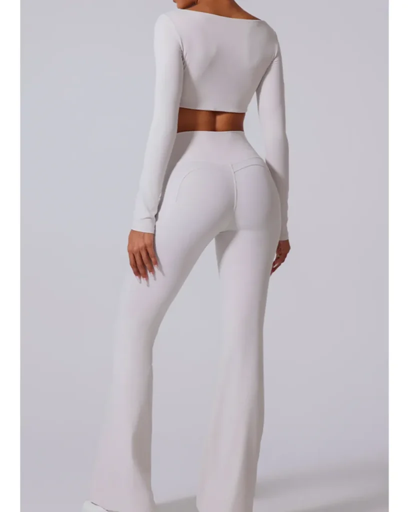 Autumn Winter Brushed Flare Sports Pants - white