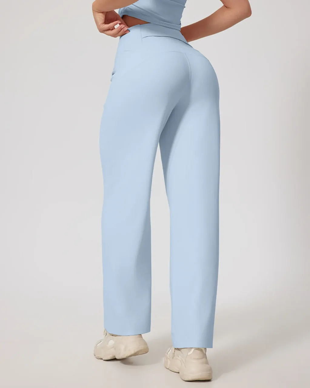 Pantalones Yoga De Cintura Alta Con Bolsillo Trasero Y Pata Ancha - azul bebé