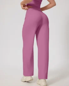 High Waist Back Pocket Flare Yoga Pants - Rose