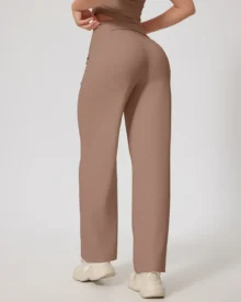 High Waist Back Pocket Flare Yoga Pants - taupe