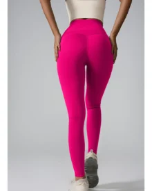 High Waist Seamless Pocket Yoga Pants Hip Lifting Sports Pants - hot pink