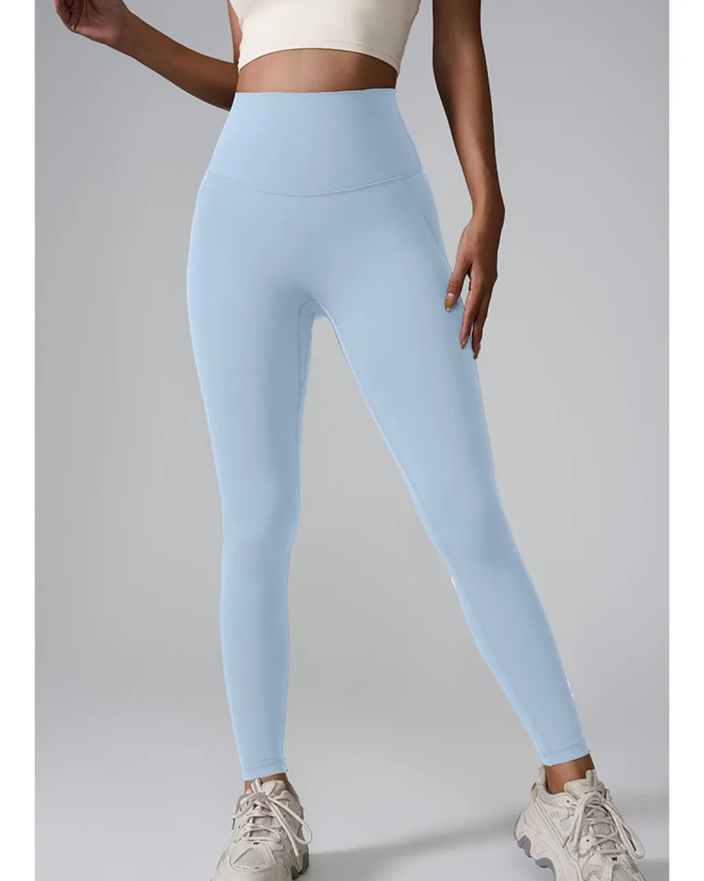 Pantalones Yoga Sin Costuras Con Cintura Alta Y Bolsillos - azul claro