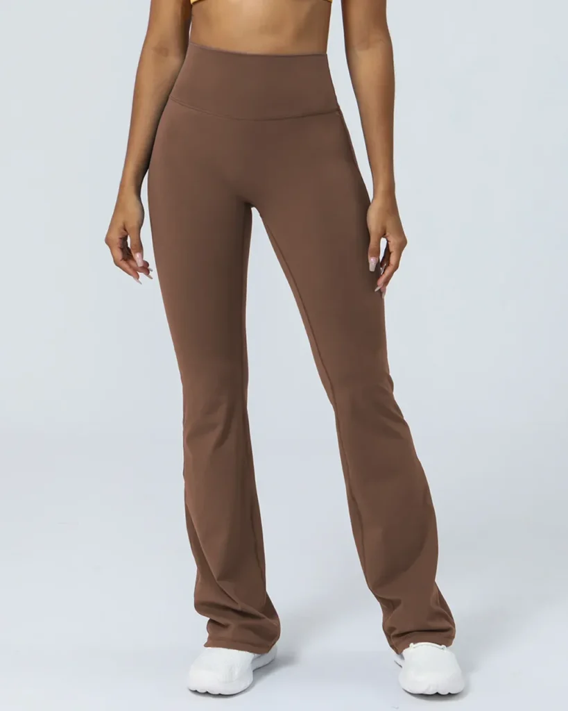 High Waist Hip Lifting Wide Leg Flare Pants, Breathable Moisture Wicking Long Pants - Camel