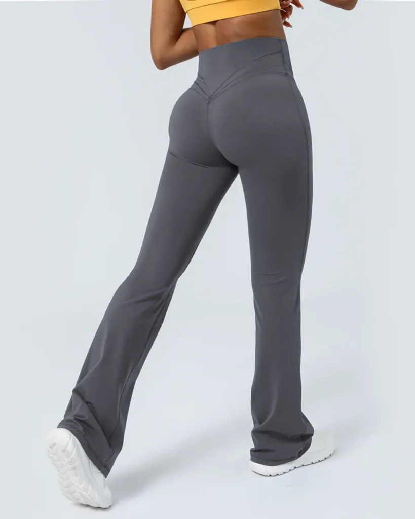 High Waist Hip Lifting Wide Leg Flare Pants, Breathable Moisture Wicking Long Pants - Dark Grey